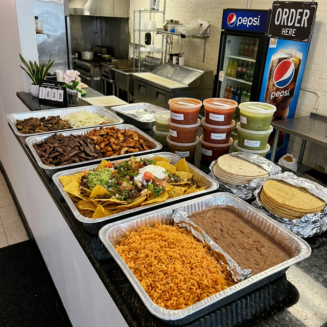 Realistic Mexican catering order in foil trays